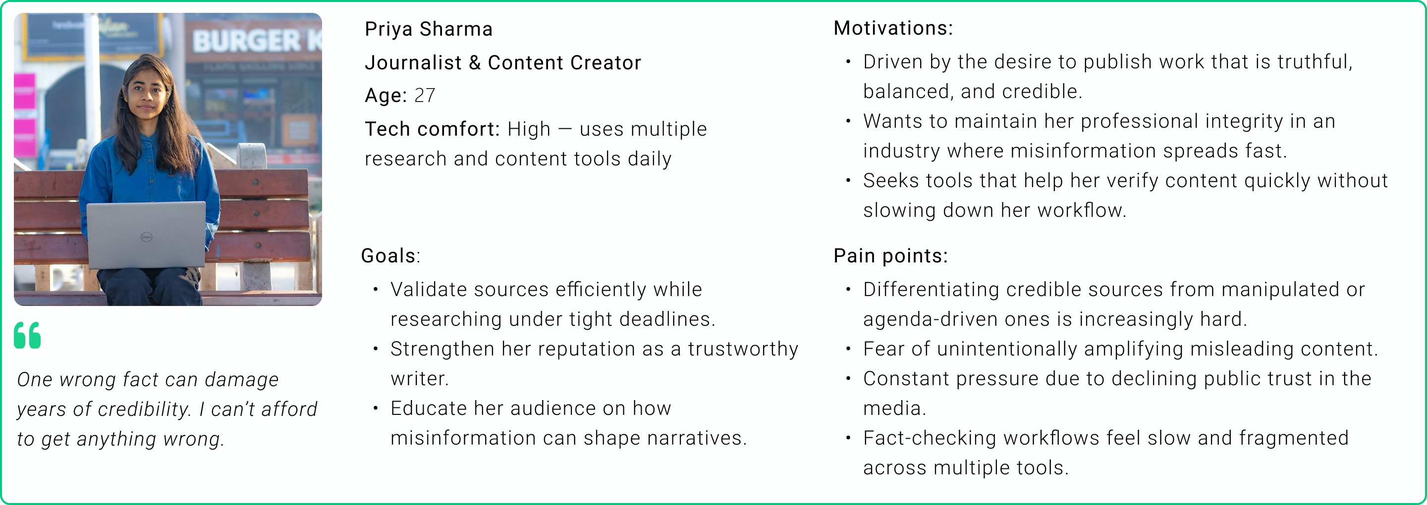 Persona representing a digitally confident user navigating high information volume